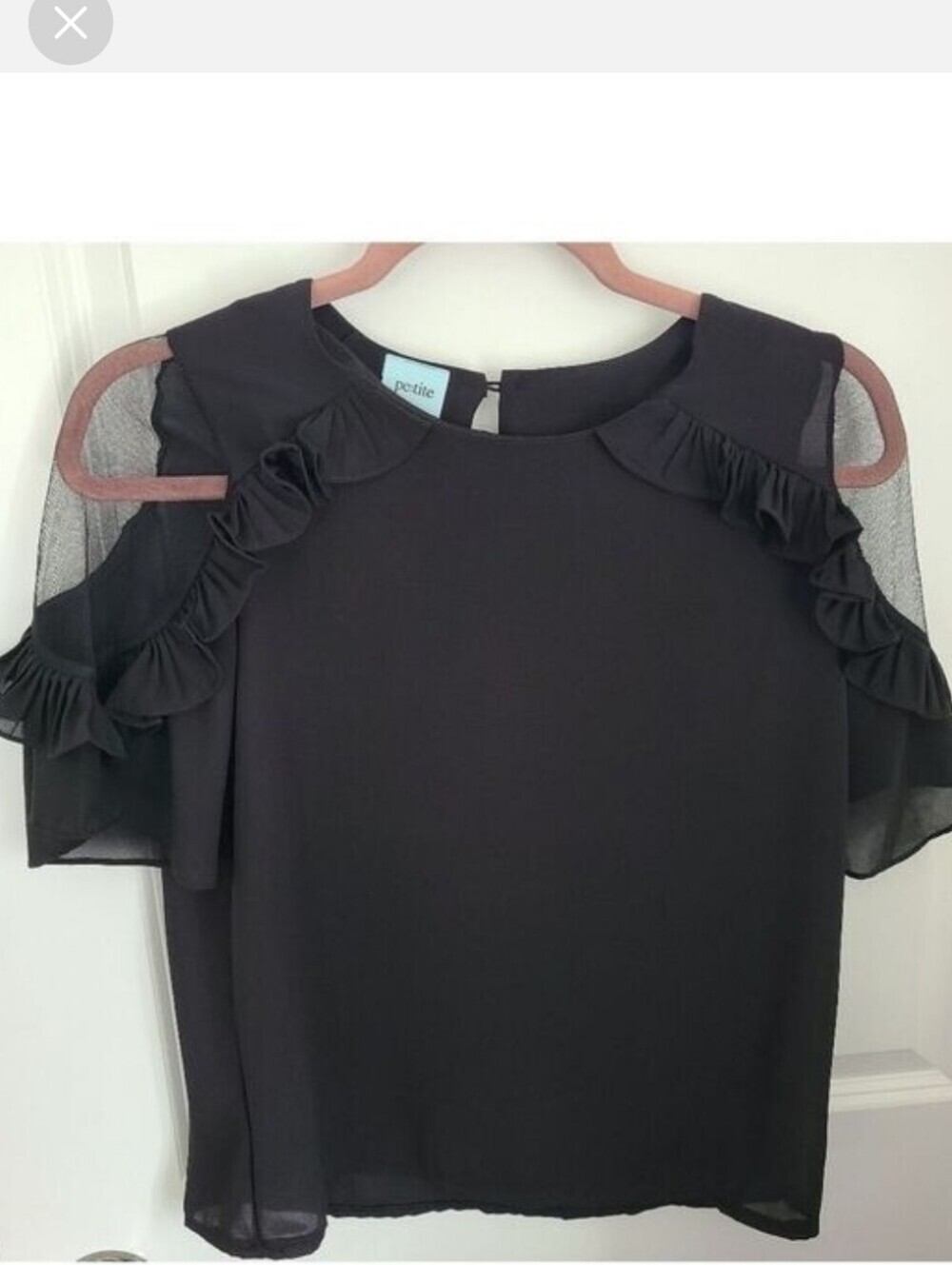 10 MINS. TO 10 Black Sheer Ruffled Short Sleeve Blouse Size Medium
